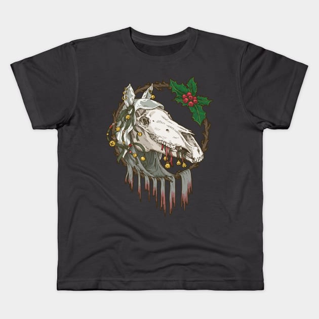 Mari Lwyd Grey Ghost Horse Kids T-Shirt by yaylemons